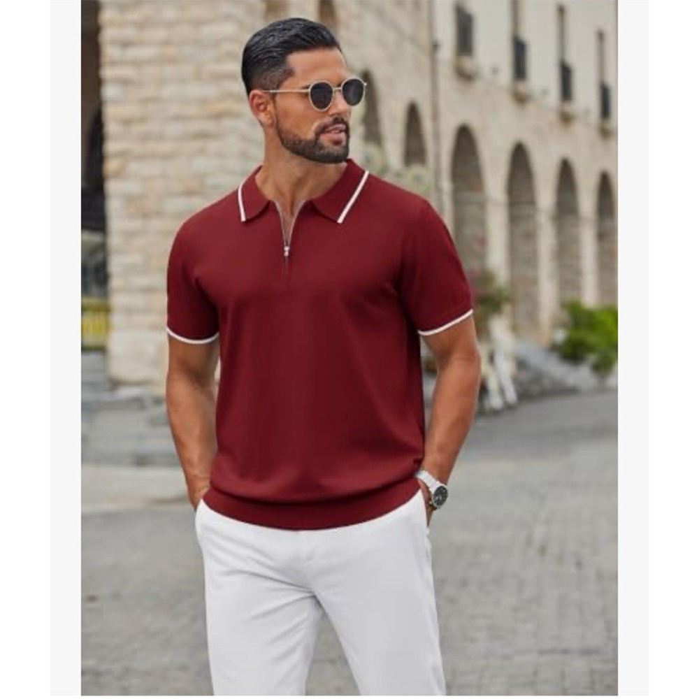 Coofandy Men’s 3XL Knit Polo Shirt Red Short Sleeve Preppy